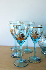 Crystal Clear Industries Romanian Aqua Blue Wine Decanter & Cordial Glasses