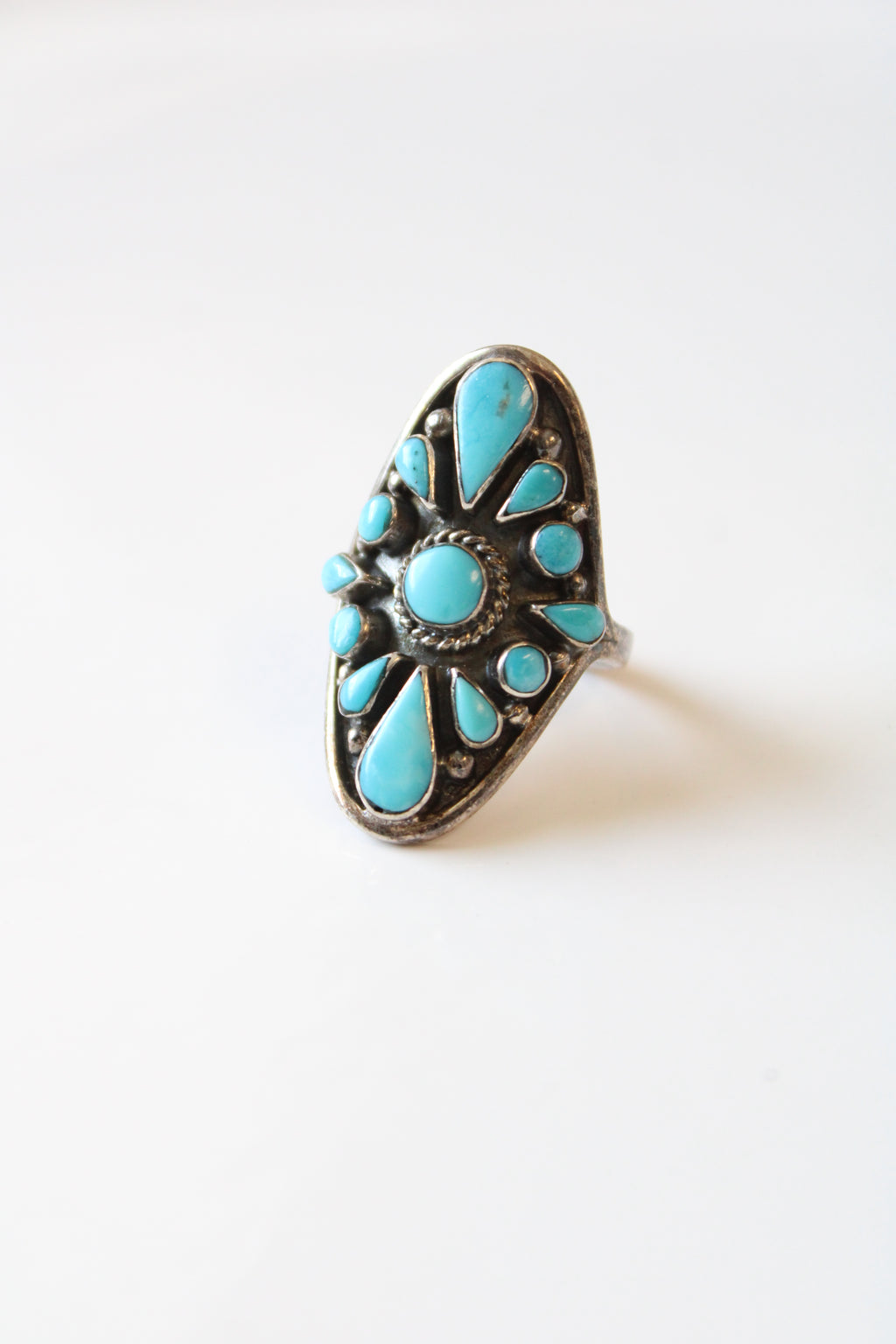 Turquoise Beaded Sterling Silver Ring | Size 7