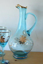 Crystal Clear Industries Romanian Aqua Blue Wine Decanter & Cordial Glasses