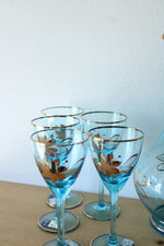 Crystal Clear Industries Romanian Aqua Blue Wine Decanter & Cordial Glasses