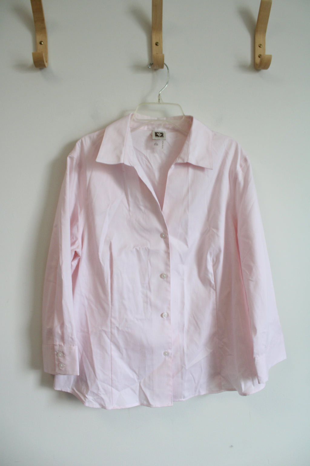 Anne Klein Pink & White Pinstriped Button Down Top | L