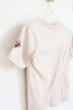 True Religion Tan T-Shirt With Black And Red Logo And Silver Studs