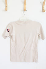 True Religion Tan T-Shirt With Black And Red Logo And Silver Studs