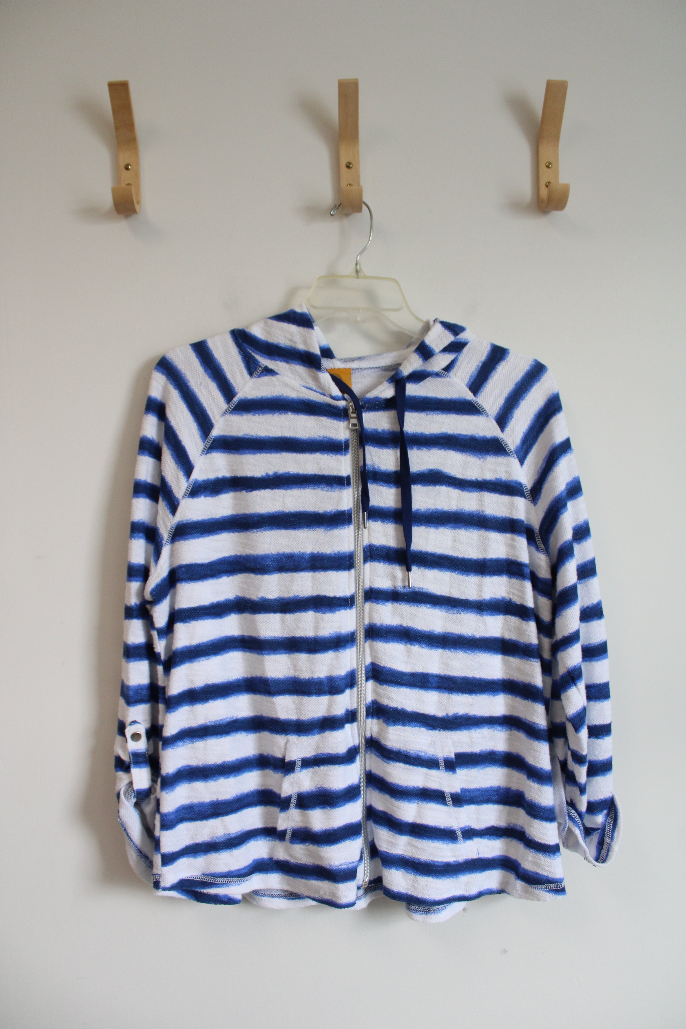 Ruby Rd. Blue & White Striped Full Zip Jacket | XL