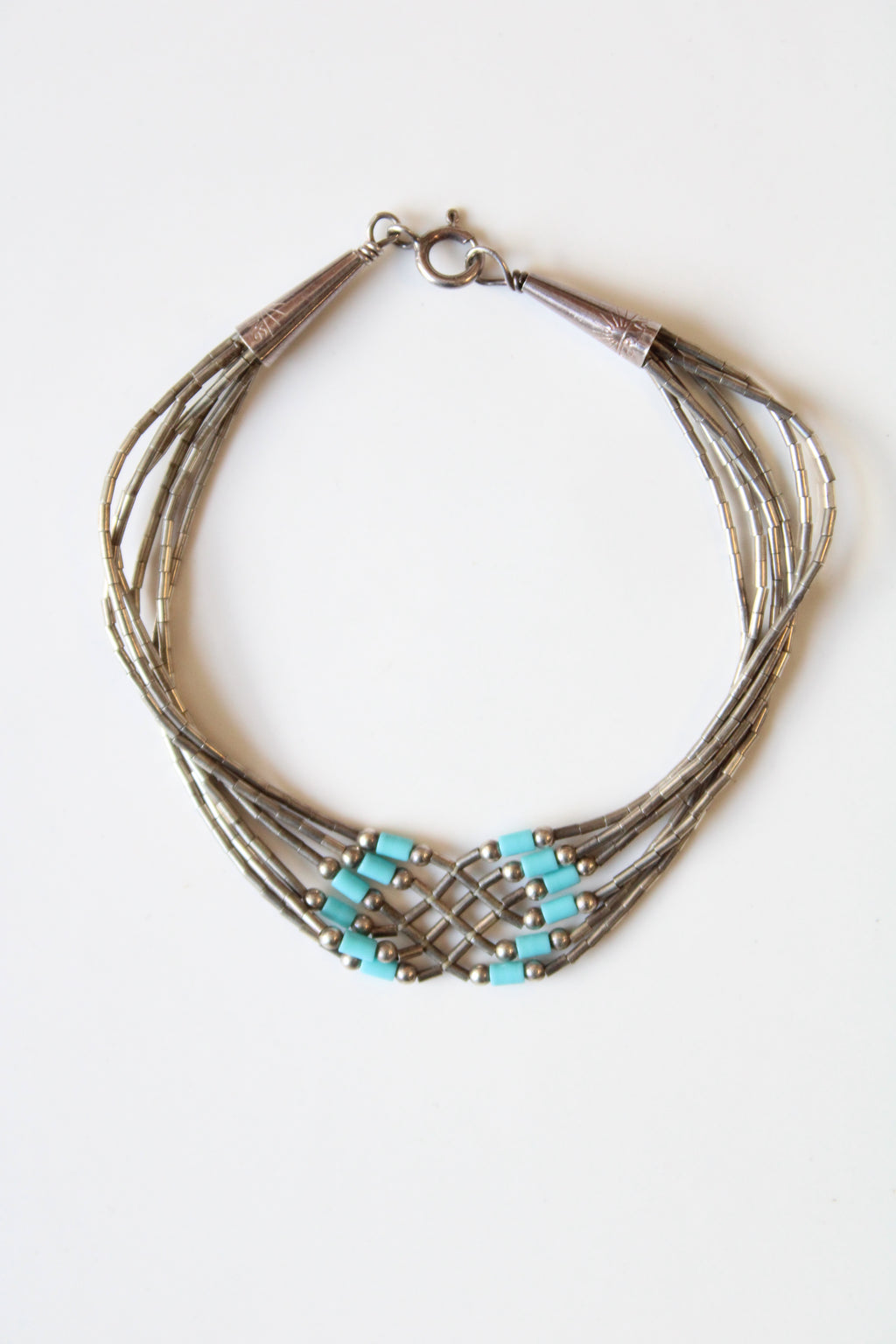Turquoise Beaded Sterling Silver Bracelet