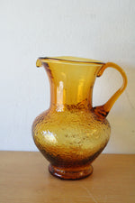 Vintage Amber Glass Embossed Fruit Pattern Pitcher
