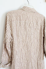 Anne Klein Tan And Gold Striped 3/4 Zip Front Blouse | L