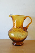Vintage Amber Glass Embossed Fruit Pattern Pitcher