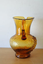 Vintage Amber Glass Embossed Fruit Pattern Pitcher