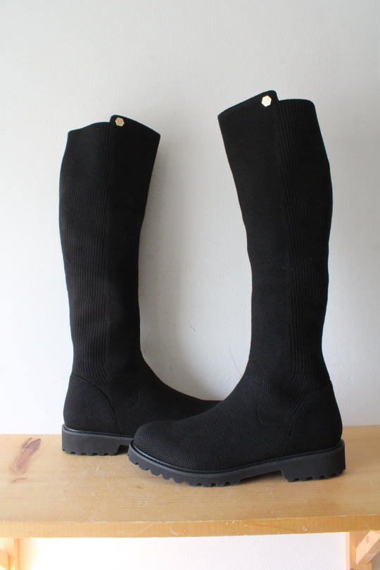 VIVIA Filipa Black Stretchy Wool Knee High Boots | Size 41.5 (10)