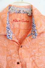 Robert Graham Orange Paisley Print Short Sleeve | XL