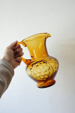 Vintage Amber Glass Embossed Fruit Pattern Pitcher