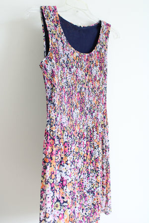 Jane & Delancey Pink Blue Chiffon Pleated Floral Dress | M