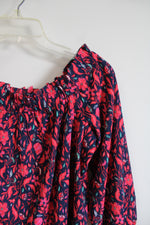 Ann Taylor Navy & Pink Floral Off The Shoulder Top | L