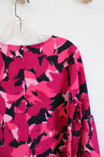 Banana Republic Pink & Navy Patterned Bell Sleeve Shift Dress | S