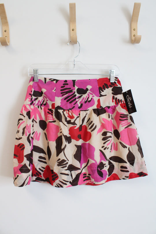 NEW Sele Brown Pink & Tan Floral Mini Skirt | S