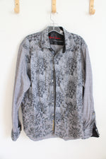 Robert Graham Gray And Black Plaid And Floral Mixed Media Long Sleeve | XL