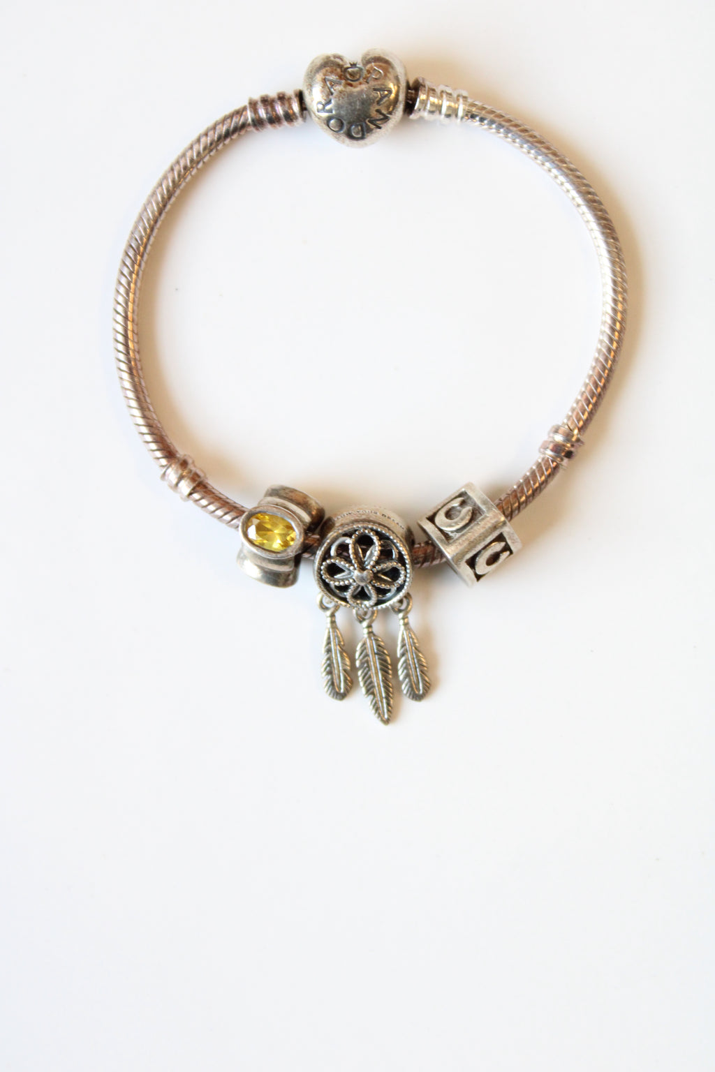 Pandora Sterling Silver Feather Charm Bracelet