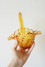 Fenton Glass Amber Handled Hobnail Ruffled Basket