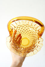 Fenton Glass Amber Handled Hobnail Ruffled Basket