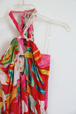 Good Times USA Red Tropical Print Halter Neck Maxi Dress | S