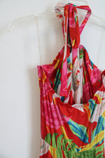 Good Times USA Red Tropical Print Halter Neck Maxi Dress | S