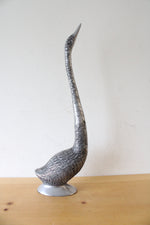 Silver Metal Etched Long Neck Goose Figurine