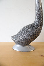 Silver Metal Etched Long Neck Goose Figurine