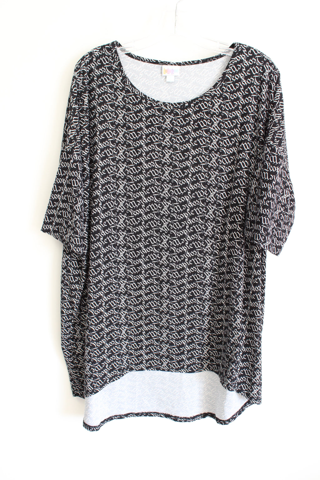LuLaRoe We The People Black & White Lettered Tunic Top | 2XL