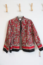 NEW Alfred Dunner Red Black & Tan Quilted Open Jacket | 18