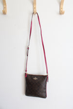 Coach Signature Brown & Fuchsia Trim North/South Crossbody Bag