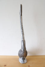 Silver Metal Etched Long Neck Goose Figurine
