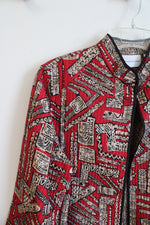 NEW Alfred Dunner Red Black & Tan Quilted Open Jacket | 18