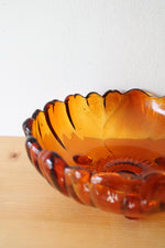 Indiana Glass Amber Sunflower Scalloped Edged Footed Bowl