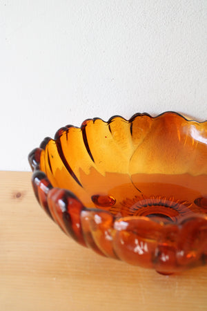 Indiana Glass Amber Sunflower Scalloped Edged Footed Bowl