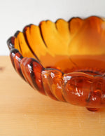 Indiana Glass Amber Sunflower Scalloped Edged Footed Bowl