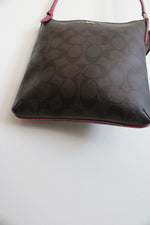 Coach Signature Brown & Fuchsia Trim North/South Crossbody Bag