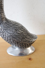 Silver Metal Etched Long Neck Goose Figurine