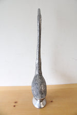 Silver Metal Etched Long Neck Goose Figurine