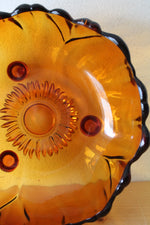 Indiana Glass Amber Sunflower Scalloped Edged Footed Bowl