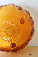 Indiana Glass Amber Sunflower Scalloped Edged Footed Bowl