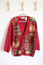 Vintage Jantzen Classics Red Hand Embroidered Fall Cardigan Sweater | M