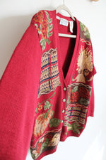 Vintage Jantzen Classics Red Hand Embroidered Fall Cardigan Sweater | M