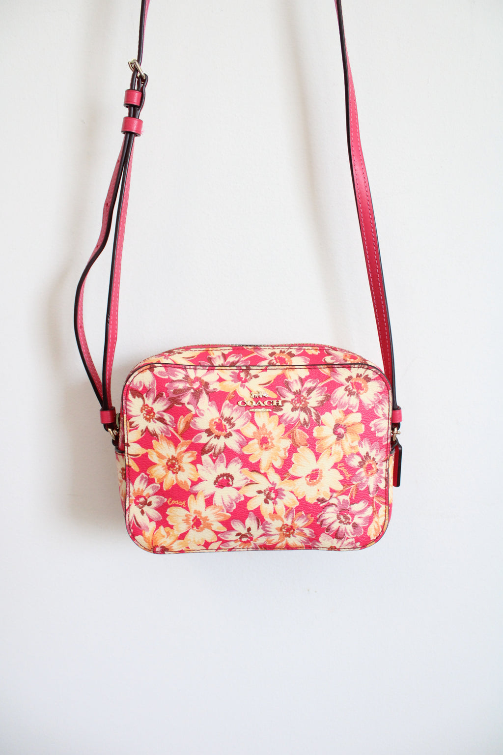 Coach Hot Pink Vintage Daisy Print Mini Crossbody Camera Bag