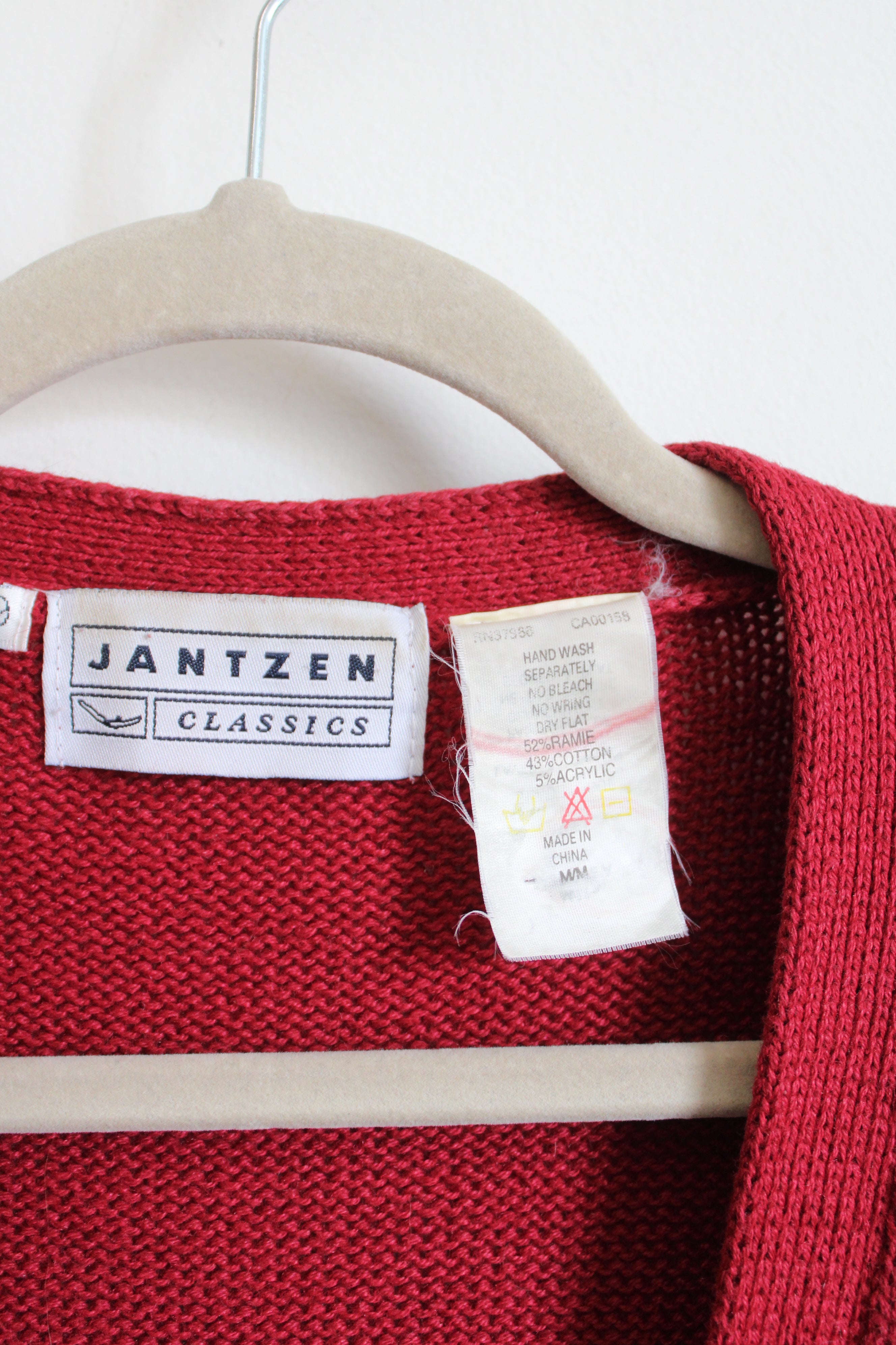 Vintage Jantzen Classics Red Hand Embroidered Fall Cardigan Sweater | M