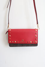 NEW Michael Kors Jet Set Charm Red & Brown Studded Phone Crossbody Bag