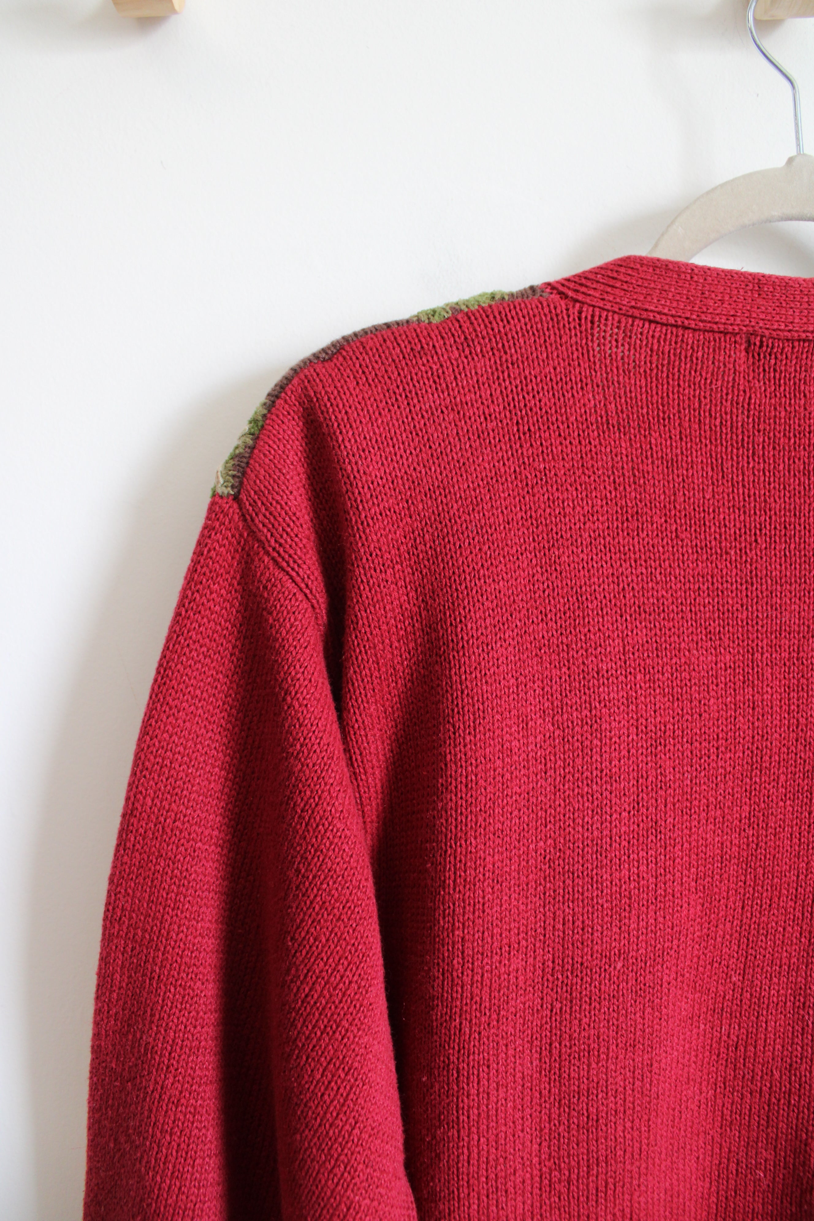Vintage Jantzen Classics Red Hand Embroidered Fall Cardigan Sweater | M