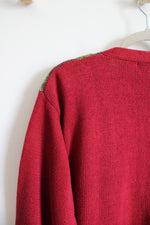 Vintage Jantzen Classics Red Hand Embroidered Fall Cardigan Sweater | M