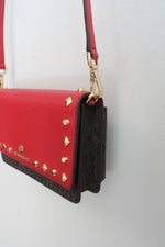 NEW Michael Kors Jet Set Charm Red & Brown Studded Phone Crossbody Bag