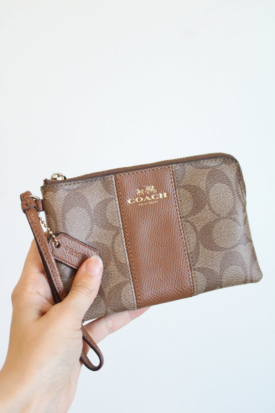 Coach Corner Zip Signature Coated Canvas Wristlet